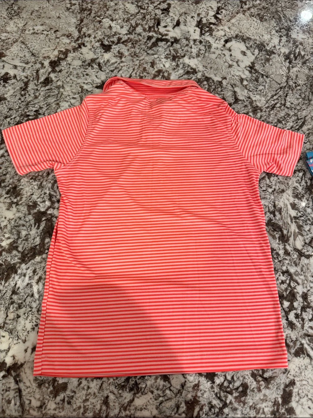 New Balance Coral & White Striped Polo with Khaki Shorts Set performance fabric